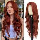 Long Auburn Wavy Wig for Women 26 Inch Auburn Middle Part Curly Synthetic Hair Wig Natural Look Heat Resistant Fiber for Daily Party Use