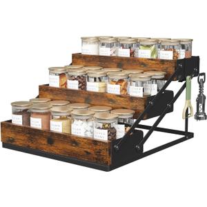 3 Tier Spice Rack Organizer for Cabinet, Foldable Spice Rack for Countertop, Cabinet Drawers Rustic Wooden Seasoning Spice storage for Kitchen Station, Pantry, Home - 1PC