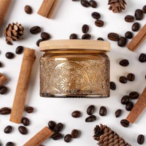 18-Pack 4oz Embossed Glass Candle Container with Bamboo Lids and Labels, Amber Candle Jars for Making Candles, Mandala Design