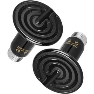 Simple Deluxe 25W Ceramic Heat Lamp, Reptile Heat Bulb Emitter, No Light Emitting Brooder Coop Heater for Amphibian Pet & Incubating Chicken, Black, 2 Pack