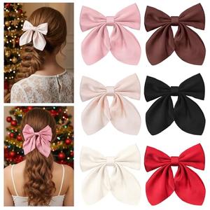 DOPENSPI 6 Pcs Hair Bows for Women, Cute Bow Hair Clips with Long Tail Silky Satin Hair Bows Ribbon Alligator Clips Accessories for Women Chirstmas Gifts