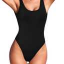 SHEKINI Women's Sparkle Metallic Bathing Suit High Cut Low Back One Piece Swimsuits (Black, XS)