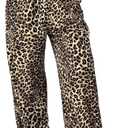 RoseSeek Women's Letter Leopard Print Straight Leg Pants Elastic Waist Y2K Trousers Bottoms with Pockets Red and White X-Large Plus