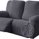 Genina Recliner Loveseat Covers, Stretch Reclining Sofa Covers, 2 Seater Couch Cushion Stripe Jacquard Recliner Slipcovers - Furniture Protector Covers for Pet Kid (Dark Gray)
