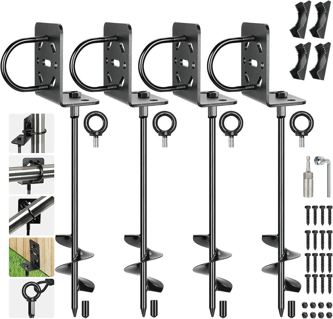 Heavy Duty Ground Anchors Shed Anchor Kit, Mobile Home Anchors with Multi Purpose Brackets, Earth Anchor for Sheds Canopy Gazebo Dog Runs Carport Tent (20 inch 4pcs)