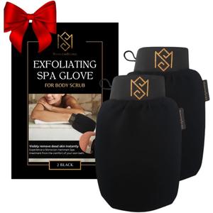 Exfoliating Glove Kessa Mitt Body Scrubber - Dead Skin Remover Shower Glove for Dead Skin Scrubbing and Deep Pore Cleansing - by MoroccanSource (2 Pack Black)