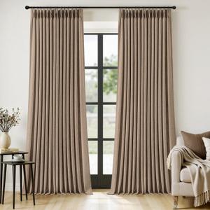 MIULEE Pinch Pleated Thick Linen Curtains 102 Inches Long 2 Panels for Living Room Bedroom, Linen Texture Pleat Drapes Memory Trained Light Filtering Brown Country Farmhouse Burlap Curtains with Hooks