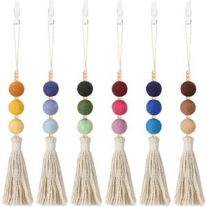 6 Pieces Felt Ball Car Diffuser Essential Oil Car Tassel Hanging Bead Aromatherapy Diffuser Colorful Charm Vent Clips Air Freshener for Decor(Regular Color)
