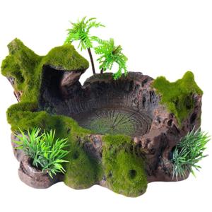 QIRMIZI Reptile Decor, Plastic Reptile Platform with Artificial Plants - Basking Habitat Decor for Lizard, Turtle, Frog, Snake