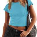 SENSERISE Womens Crop Tops Cap Sleeve Fitted Shirts Casual Baby Tees Y2k Clothes Summer Outfits (Blue, M)