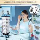 VARIPOWDER 360 Rotating Sunglass Display Stand Sunglasses Organizer for Commercial & Home Use, Eyeglass Holder Stand, Space-Saving Sunglasses Display Rack with Mirror for 44 Pairs of Glasses