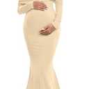 Glampunch Off Shoulders Maternity Dress Long Sleeve Ruched Maternity Gown Baby Shower Photography Pregnant Dress,L
