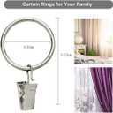 40 Pack Rings Curtain Clips Rustproof Metal Window Drapery Decorative Clips Vintage Heavy Duty Eyelet Curtain Rods Hangers Rings with Hooks, 1.25In Inner Diameter (Silver-Non Open)