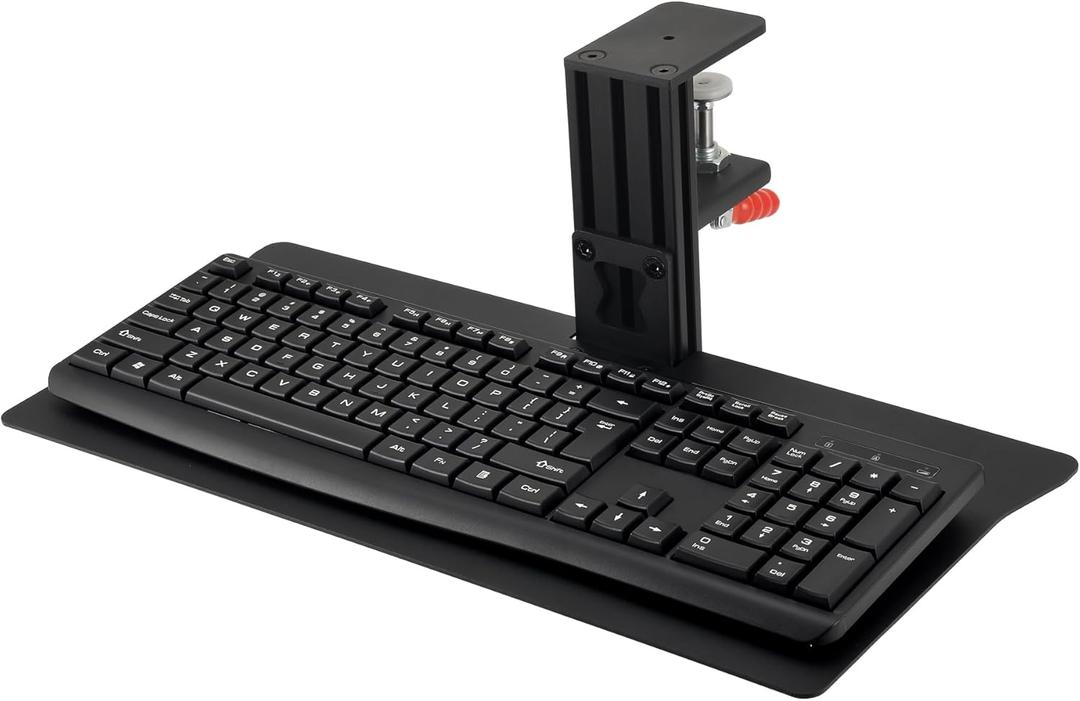 Metal Clamp-on Adjustable Computer Keyboard Tray, Metal Desk Keyboard Tray,18.5x8.7 Inch, Extra Sturdy Single Desk Keyboard Tray Clamp, Ergonomic Typing Desk Tray, Height Adjustable, Black