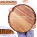 Extra Large 20INCH Premium Acacia Wood Tray Round Ottoman Tray with Handles Wooden Serving Tray Multi-Use for Dinner Breakfast in Bed Coffee Table Snack Entertaining Guests