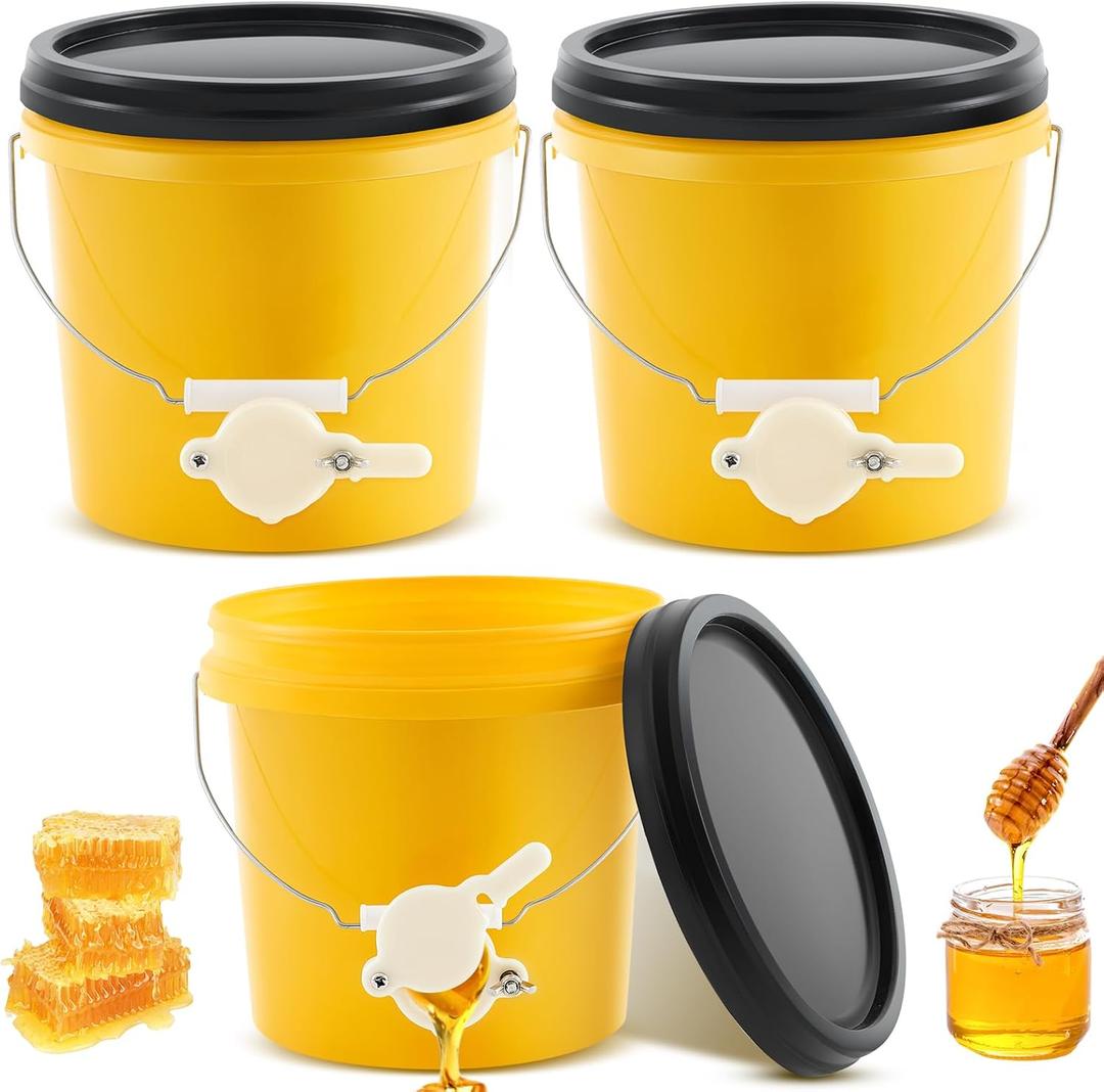 3 Pcs 2 Gallon Honey Bucket with Gate Honey Extractor Equipment Food Grade Bucket Food Safe Buckets with Lid for Beekeeping Supplies Extracting Storage