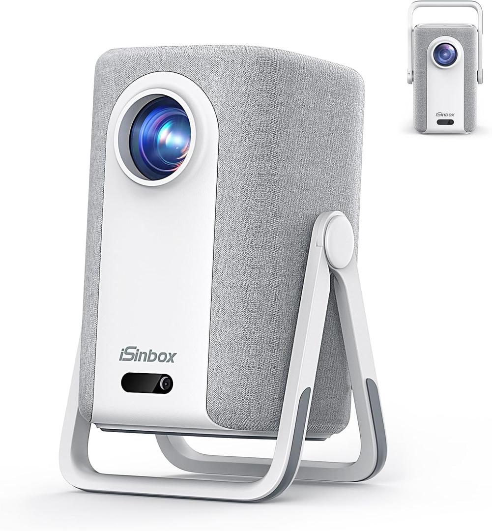 [Short Throw/1200ANSI/Built in Apps] 4K Outdoor Projector with WiFi and Bluetooth, Auto Focus Projector with Dual-Mode Stand, Smart Portable Proyector with Netflix/YouTube/PrimeVideo & Dolby (White-gray)