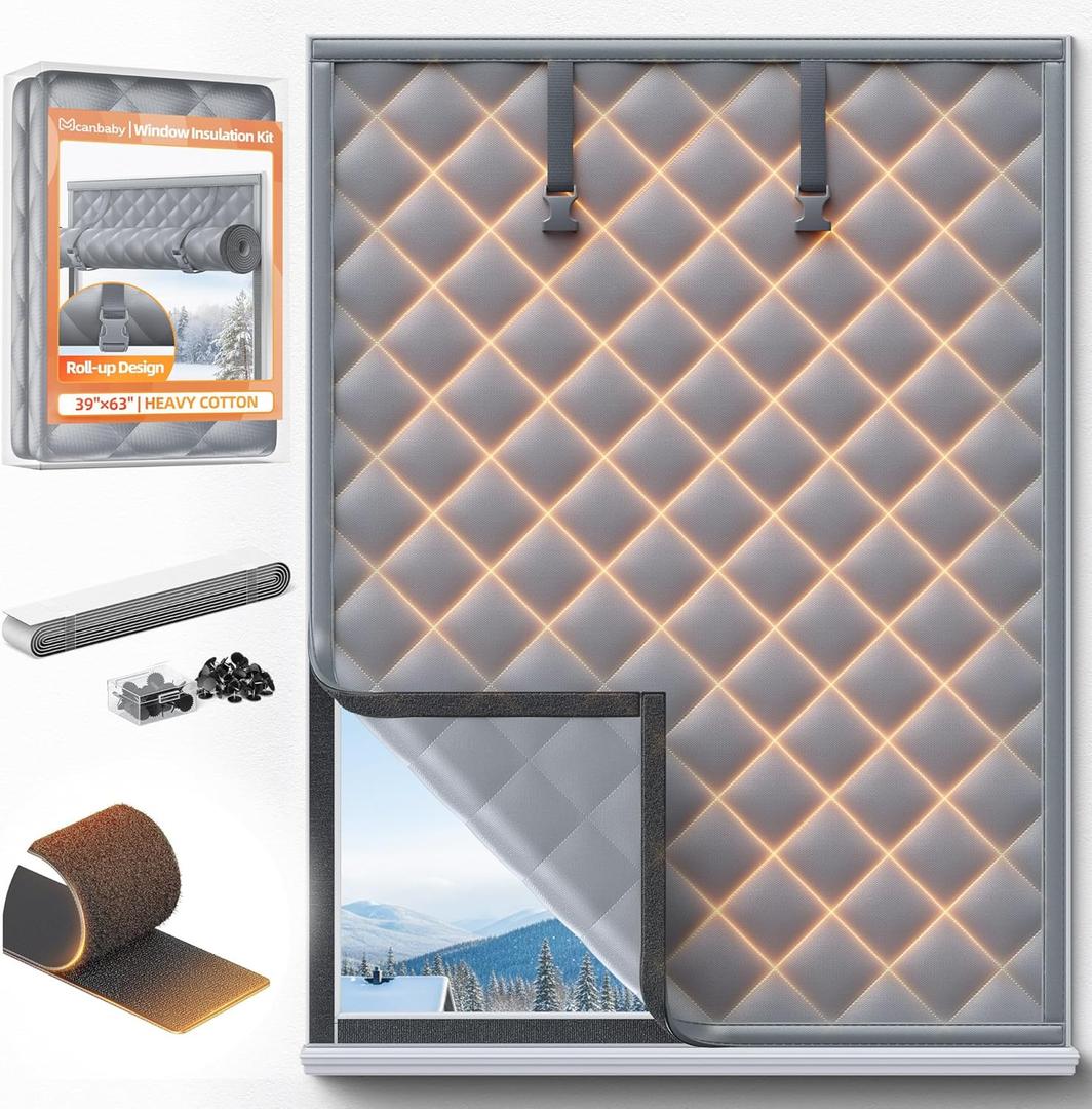 Window Insulation for Winter3963 Windows Insulation Kit Thermal Insulated Window Cover Fit Max Size 3862with Hook & Loop Insulated Curtains for Winter Windows Blanket in Bedroom Attic RV - Gray