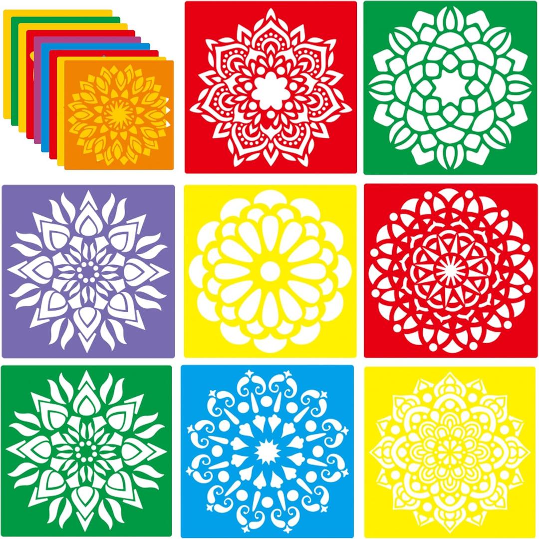 24 Pieces Stencils,Large Drawing Stencils Chalk Template,8 Inches Washable Shape Template Stencils Kit for Crafts,Painting Drawing (Mandala, 8 inch)