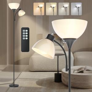 GERGO Led Floor Lamp, Super Bright 11W+7W 2100LM Torchiere Floor Lamps for Living Room, Step less Adjustable 4 Color Temperatures 3000K-6000K with Remote Control for Bedroom (Matte Black)