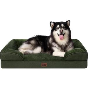 EHEYCIGA Orthopedic Dog Beds for Extra Large Dogs, Waterproof Memory Foam XXL Dog Bed with Sides, Non-Slip Bottom and Egg-Crate Foam Big Pet Couch Bed with Washable Removable Cover, Dark Green