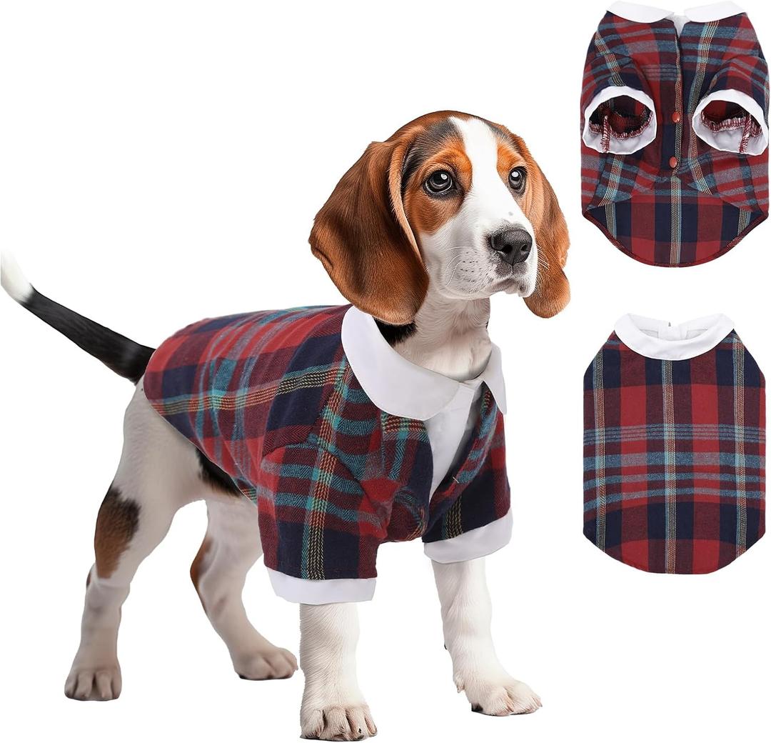 Plaid Shirt for Small to Medium Dogs, Summer and Fall Clothes With Touch Fastener, Double-Layer Design, Stylish and Comfortable Clothing, XS