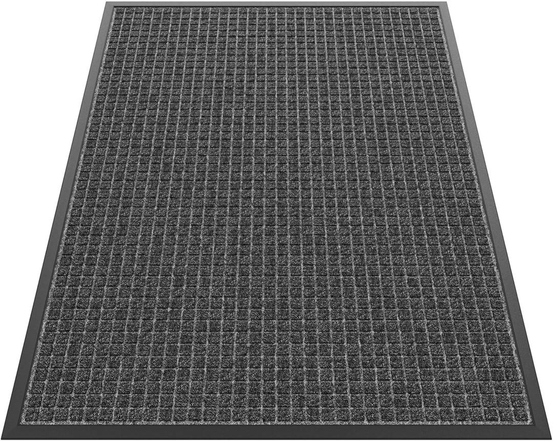Sturdy Front Door Mat Outside Entrance, 4' x 3' All-Season All-Weather Doormat Waterproof, Stain and Fade Resistant, Natural Rubber Indoor Outdoor Welcome Door Mat Trap Dirt (Grey Squares)