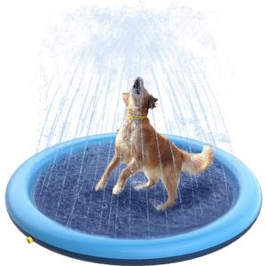 Peteast Splash Pad for Dogs & Kids - Anti-Slip Dog Pool for Large Dogs, 0.58 mm Thickened Durable Outdoor Water Play Mat, Summer Sprinkler Toy for Backyard (51inch) (Blue)