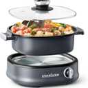 Stariver 3L NonStick Hot Pot Electric with DualPower Control,Electric Shabu Shabu Pot with Removable Pot, Electric Pot with Tempered Glass Lid for Party, Family Gathering（Silver）