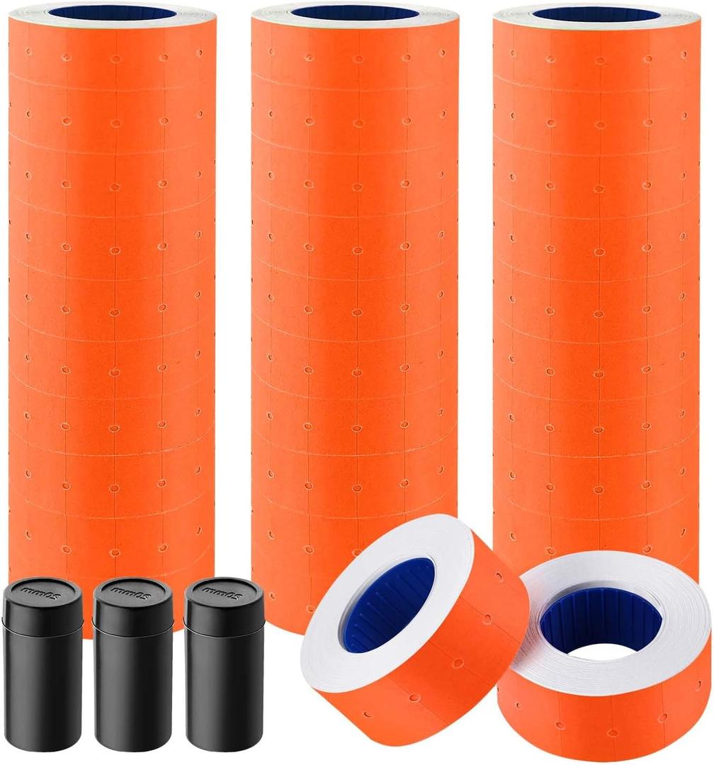 30 Rolls 15000pcs White Price Gun Labels for Mx-5500 Labeller White Pricemarker Stickers Plus 3 Piece Refill Ink Rolls (Orange)