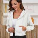 Yimoon Cropped Hoodie Women Zip Up Crop Hoodie Waffle Knit Sweatshirt Jackets (White, XL)