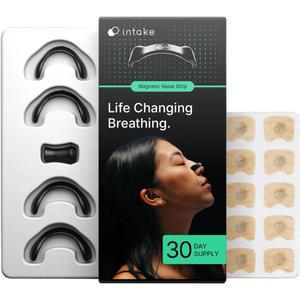 Intake Breathing Nasal Strip Starter Kit (30 Count, Black) - Boost Oxygen Intake, Reduce Snoring, Improve Sleep Quality - Sweat Resistant, Skin Safe Nasal Strips - Extra Strength Snoring Solution