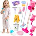 deAO Kids Cleaning Toy Set 15 Pcs Detachable Housekeeping Playset with Kids Vacuum Mop Broom Washbasin Pretend Play Cleaning Toys Birthday Gift for Girls Boys Age 3-6