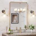 LOAAO 24X36 Gold Bathroom Mirror, Rounded Rectangle Gold Frame Mirror, Brushed Gold Bathroom Vanity Mirror Wall-Mounted, Anti-Rust, Hangs Horizontally or Vertically