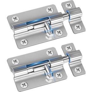 Door Security Slide Latch Lock with 12 Screws , 2 Pack Keyless Entry , Thickened Heavy Duty Steel Sliding , Easy to Install Gate