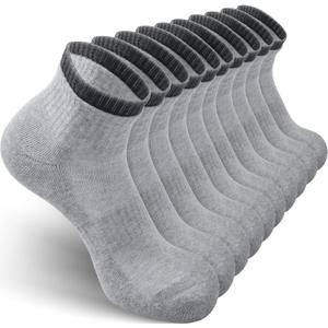 FYTUTESE Men's Ankle Socks Cushioned Quarter Athletic Running Socks for Men 5 Pack, Grey, Size: 13-15