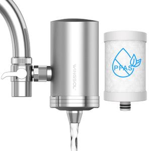 Stainless Steel Water Filter for Sink Faucet, NSF/ANSI 42&53, 360° Rotating Tap Purifier Reduces PFAS, Lead, Chlorine & Microplastics, 350 Gallons Long-Lasting for Kitchen & Bathroom