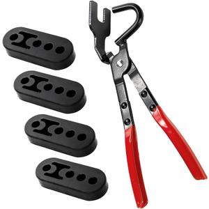 Covzoe Exhaust Hanger Removal Pliers and 4 Pieces 4 Hole Hanger Rubber Kit, Universal Muffler Rubber Bracket Separation Exhaust Pliers Suitable for Most Car Pipe Exhaust Hangers
