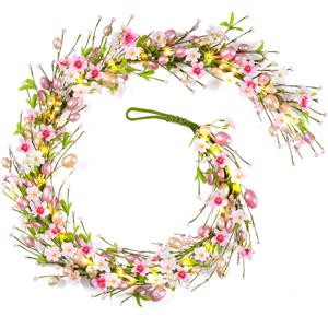6 Ft Artificial Easter Garland Easter Pink Egg Flower Berry Garland Decorations Spring Flower Garlands with Pastel Eggs and Mixed Twigs for Fireplace Mantel Indoor Outdoor Home Party Door Wall Decor