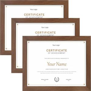 YESKAY 8.5x11 Picture Frame 3 Pack,Brown Wooden Frame with Tempered Glass,Display Pictures 6x8 with Mat or 8.5 x 11 Without Mat,8.5 by 11 Photo Frame for Wall or Tabletop