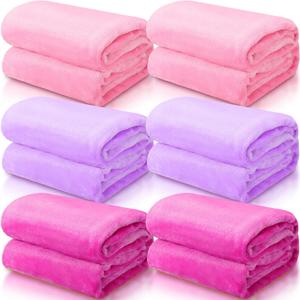 SmoothNovelty 6 Pcs Fleece Throw Blanket Bulk for Kids Soft Plush Flannel Throw for Kids Girl Sleepover Slumber Night Galentine's Party Bed Couch(Pink, Light Purple, Rose Red,40 x 60 Inch)