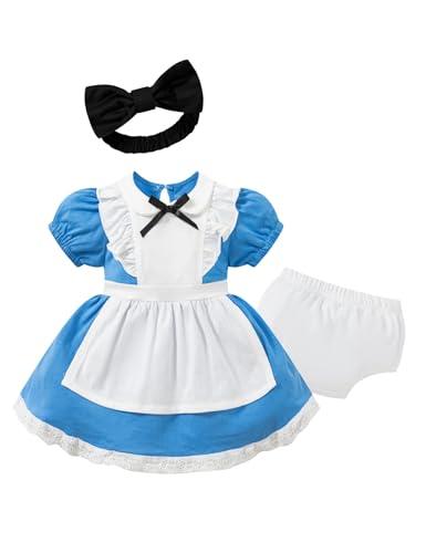 FairySassy Baby Toddler Girl Dress with Bloomer Short Halloween Movie Costume with Diaper Cover (Blue,6-12 Months)