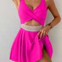 Aidonger Women Cutout Swimdress One Piece Swimsuit Color Block Bathing Suit with Skirt Wrap Front Tummy Control Swim Dress