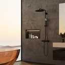Qeke Stainless Steel Shower Niche 24" X 12", No Tile Needed Wall Niche with Non-Dimmable Led Strip &Motion Sensor, Recessed Shower Shelf for Bathroom Storage Over Mount Installation, Matte Black