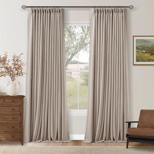 Burlywood Birch 94 Inch Long Blackout Curtains Thick Linen Pinch Pleated Curtains 2 Panels for Bedroom Living Room Darkening Light Blocking Energy Saving Pinch Pleat Back Tab 94 Inch Window Drapes