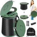 ALEVMOOM XXL Portable Toilet - 19.7" H Taller Wider Collapsible Foldable Camping Toilet with Lid, Strap, Bag - Adjustable for Camping, Hiking, Travel and Car (Green)