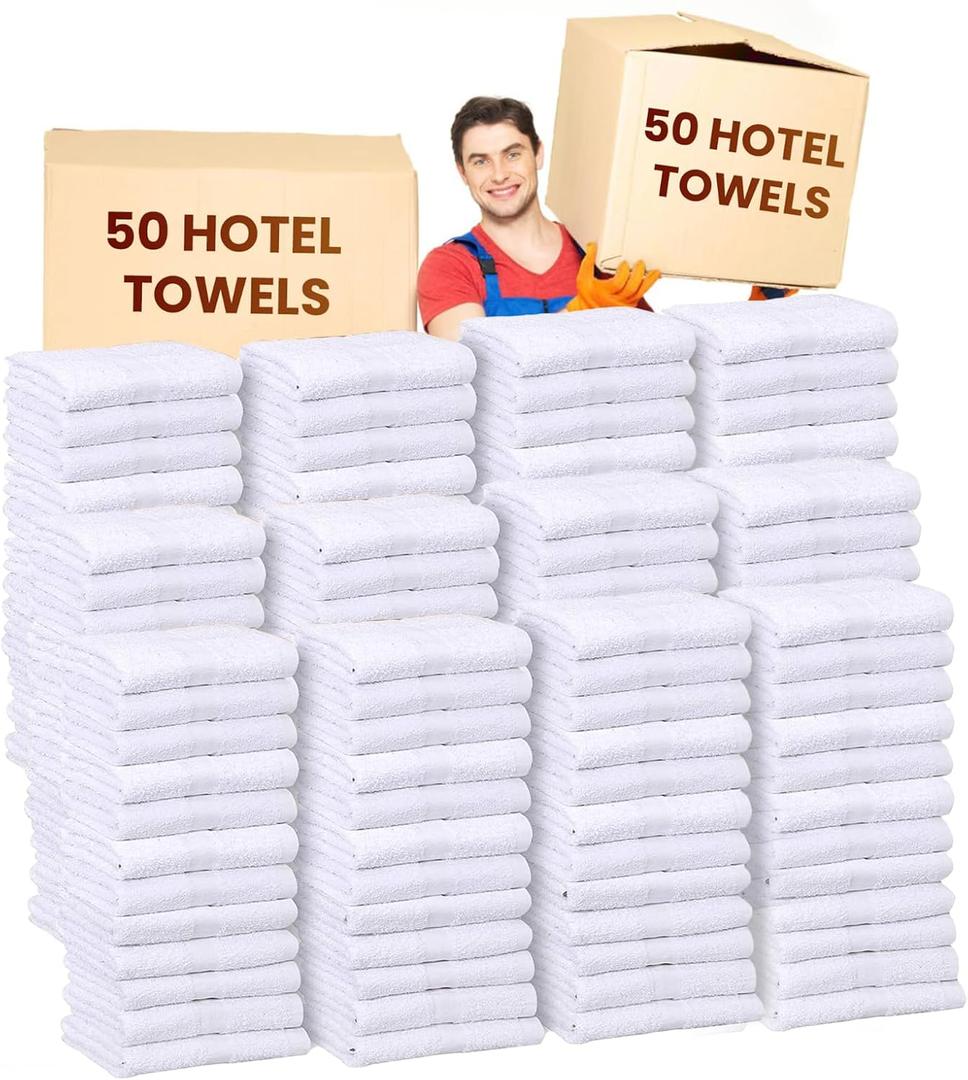 Soft 50 Hotel White Large Bulk Bath Towels (54x27) - Just $3.9/Towel - Bath Towels Bulk - 50 Pieces Wholesale Pack - Quick Dry - Salon White Towels Bulk, Spa Towels Bulk (X Large Bath Towels)