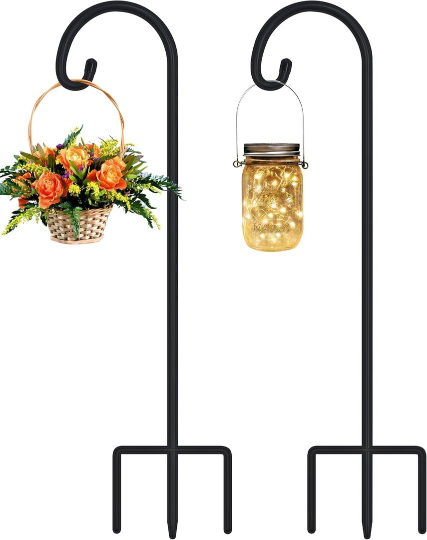 FEED GARDEN Adjustable 48 Inch Small Shepherd Hooks for Outdoor, Garden Hook for Lanterns, Shepard Hooks for Hanging Plants, Bird Feeders, Solar Lights, Mason Jars, Weddings Decor,2 Pack