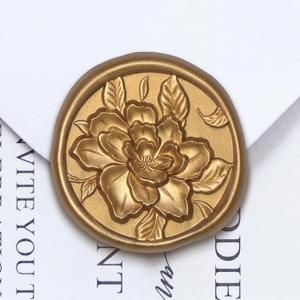 UNIQOOO Wax Seal Stickers - 3D Vintage Floral Wedding Invitation Envelope Botanical Seal Stickers, 50 Pcs Self- Adhesive Antique Gold Flower Stickers, Perfect for Invitation, Gift Wrapping, Party