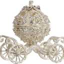 TOYANDONA Silver Vintage Rhinestone Pumpkin Carriage Trinket Box, Sparkling Diamond Ornaments Organizer Box for Home Wedding Decor